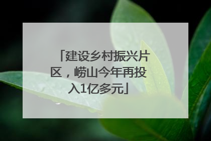 建设乡村振兴片区，崂山今年再投入1亿多元