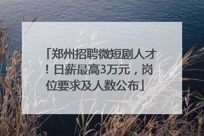 郑州招聘微短剧人才！日薪最高3万元，岗位要求及人数公布