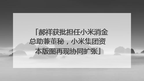 郝祥获批担任小米消金总助兼董秘，小米集团资本版图再现协同扩张